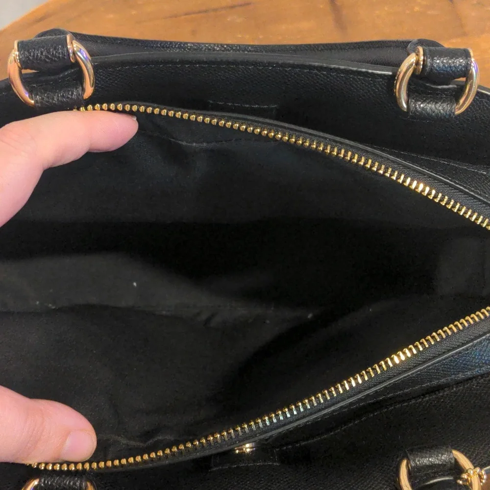 Coach Lillie Carryall Black Crossgrain Leather Satchel Crossbody Bag - Picture 8 of 13